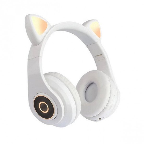 Wholesale Bluetooth Wireless Cute Cat LED Foldable Headphone Headset with Built in Mic for Adults Children Work Home School for Universal Cell Phones, Laptop, Tablet, and More (White)